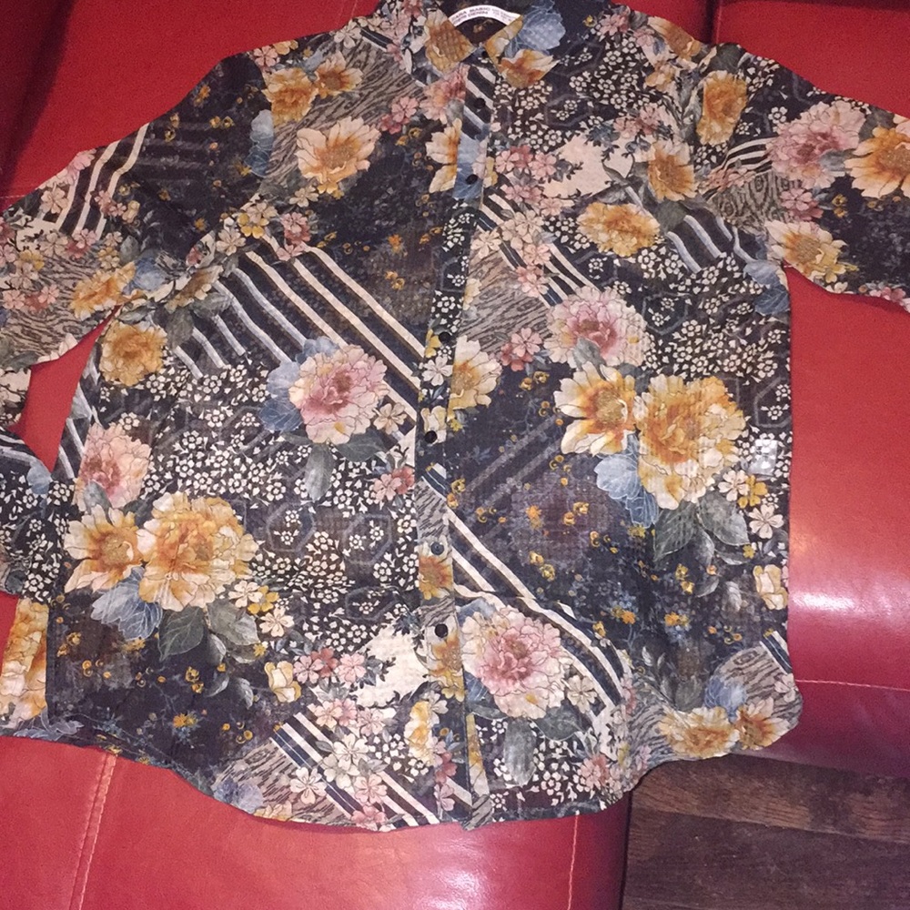 Zara Basic Long Sleeve Printed Blouse - image 1